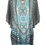 JM Collection Large Top Floral Stretch Keyhole Neck Flutter Sleeves Rhinestones Photo 0