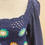 Aerie  Crochet Crop Top Blue Navy Floral Vacay Photo 7