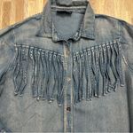 POL Blue Denim Top With Fringe Women’s Size Small Photo 3