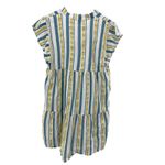 Bindu Striped Metallic Cotton Tiered Mini Dress Blue Gold White Boho L Flutter‎ Size L Photo 6