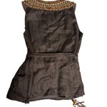 Lafayette 148 Beaded linen sleeveless‎ top 4 brown boho tie belted Photo 1