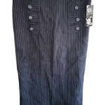 #840 Adeline Womens Small Pinstripe Pencil Skirt Black & White Button Detail Photo 0