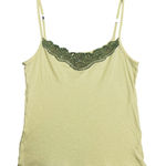 Free People  Vintage Ribbed Lace Trim Y2K Cami Tank Top Size M Light Yellow Photo 0