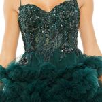 Mac Duggal  20645 Embellished Tulle Mini Dress Hunter Green Size 2 NWT‎ Photo 2