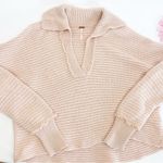 Free People  Marlie Ribbed Pullover Sweater Collared Polo Oversized Dusty Pink Photo 5