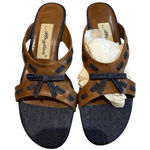 Mezlan Heeled Brown Leather Denim Sandals Bow Size 5.5 Photo 0