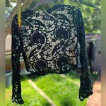 Stone Cold Fox  Lace Crochet Crop Top Size Small Black Charlie Blouse Bell Sleeve Photo 1