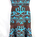 Alexis  Ayanna Oceano Dress Large Brown Blue Aztec Print Linen Midi Vacation Photo 4