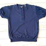 Women’s M Short Sleeve Henley Top Navy Blue Shirt Button Up Size Medium Photo 0