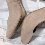 RESTRICTED Block Heel Tan Faux Suede w Embroidered Floral Heels Photo 4