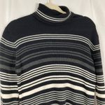 Karen Scott VTG 90s Womens M Black Stripe Ribbed Turtleneck Sweater Grunge Indie Photo 2