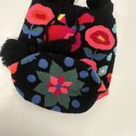 LARGE Black Wayuu Colombia Mochila Fuzzy Floral Bucket Bag Pom Poms (b38) Photo 3