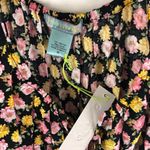 Good Luck Gem  Womens Cinch Waist Tie Front Tank Top Black Yellow Pink Floral M Photo 3