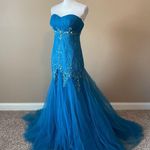 MODERN MAIDS | Teal Beaded Strapless Mermaid Gown Sz 8 Photo 2