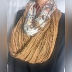 Mossimo Supply Co Infinity Scarf Brown Knit & Floral Print Loop Fall Accessory Tan Photo 1