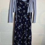 Floral Navy Dress with Lavender Cardigan small Blue Photo 0