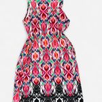 Ny Collection Multicolor Printed Boho midi Dress, Beaded Neckline large Photo 1