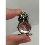 Owl Charm Pendant Pink Rhinestone Silver Tone Animal Jewelry Black Onyx Eyes Photo 7
