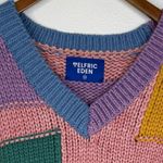 Aelfric Eden  Colorful Rainbow Fringe Sleeve Chunky Knit Sweater Size Medium Photo 3