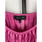 1.STATE‎ Hot Pink Shadow Stripe Puff Sleeve Shirred Waist Square Neck Top Sz M Size M Photo 3