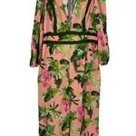 Farm Rio X Anthropologie Jumpsuit Womens XL Deep V Pink Palm Leaf Banana Photo 0
