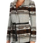 Paige Haylynn Heather Gray Custard Brown Zip Up Coat w/ Leather Belt $249 VGUC S Photo 6