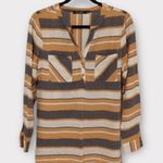 Doe & Rae NWT. Gold and Gray Striped V-Neck Button-Up Women's Top Photo 1