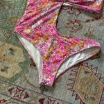 frankie's bikinis  Seraphina One Piece Size XL Pink Yellow Daisy Floral Cut Out Photo 3