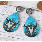 Handmade Wooden double‎ sided western style retro bullhead waterdrop dangle earrings Photo 1