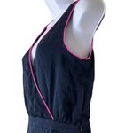 Mara Hoffman  Navy Blue Pink Trim Mini Dress Silk Blend Sleeveless Side Zip Photo 3