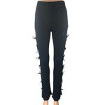 White Fox Boutique White Fox Women's Black Rib Knit Cutout Knot Side Flared Trousers Pants Size S Photo 1