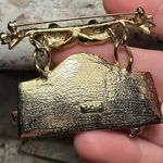 Signed AJC Merry Christmas Pin Brooch Gold Tone Dangling Plaque Photo 9