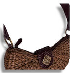 Coldwater Creek  Woven Straw Shoulder Bag Brown Gold‎ Crescent Shape Photo 3