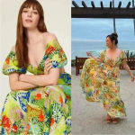 STAUD Coliseum Off-The-Shoulder Linen Tropical Print Dress Size 8 Photo 8