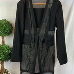 Akira Black Sheer Panel Long Sleeve Trench Coat Jacket M Photo 0
