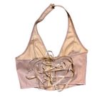 NWT Floerns Y2K PU Leather Halter Hook Eye Backless Crop Top LG Tan Photo 4