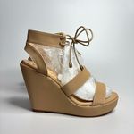 Ashley A Lisa Lace Up Ankle Strap Platform Wedge Heeled Sandals in Nude Tan Size 8.5 Photo 3