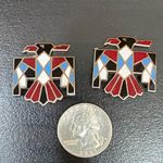 Indian Lore Genuine Copper Porcelain Enamel Inlaid Thunderbird Clip On Earrings Photo 4