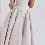 House Of CB HOUSE OF‎ CB 'Debutante' French Dove Moire Satin Backless Midi NWOT Photo 0