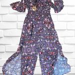 Jaase Magenta Mornings Women’s Size Small Floral Jumpsuit •Leg Slits Relaxed Fit Photo 1