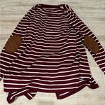 Staccato Burgundy and White Striped Open Front Waterfall Cardigan Photo 4