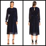 The Great ππ The Merry Dress ~ Navy Blue Velvet Burnout Polka Dot Midi M NWT Photo 1