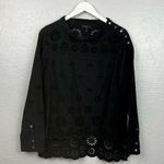 J.Crew Size 6 Black Funnelneck Eyelet Shirt Daisy Bees Long Sleeve Button Hi Low Photo 0