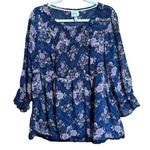 Knox Rose Top Womens XL Multicolor Floral Boho Print Sheer Smocked Flowy Blouse Photo 0