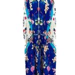 Rococo Sand Floral Print 100% Silk Tassel Sleeveless Asymmetrical Maxi Dress XS Blue Photo 2