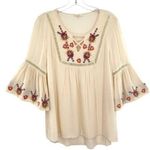 Oddy Embroidered Cream Boho Peasant Top Photo 0