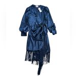 NEW Virgo’s Lounge Gabrielle Dress Navy Blue Wrap Ruffle Fringe Satin Size US 8 Photo 2