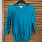 Banana Republic Women’s Turquoise Silk V-Neck 3-QTR Sleeve Sweater Sz XS Photo 0