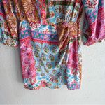 ZARA  Boho Patchwork Floral Mini Dress Size S Satin Colorful Boho Long sleeve Photo 3