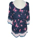 Mudd  Floral Short Sleeve Romper Navy Blue Pink Size Medium Photo 7